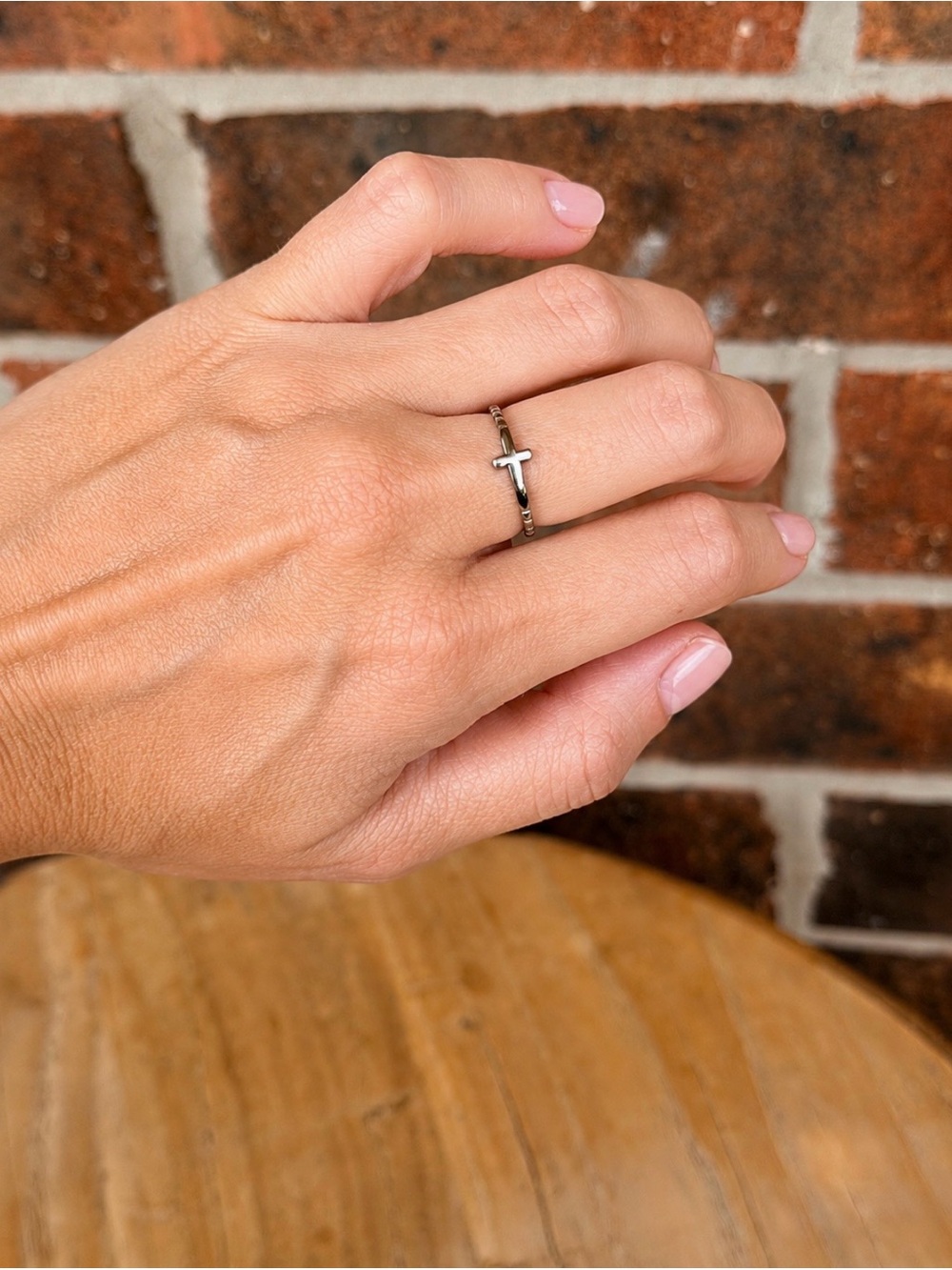 Beaded Cross Stainless Steel Ring- Size 7